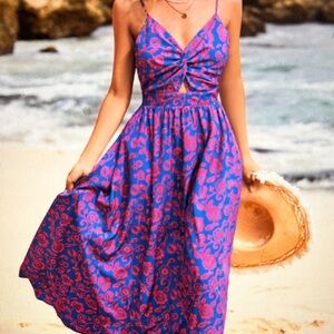 NWOT Floral Blue and Pink Summer Dress